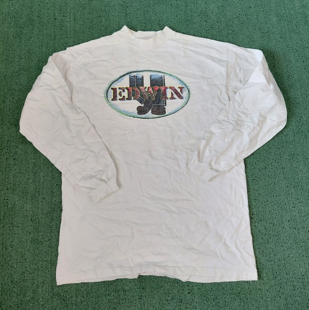 VINTAGE 1997 Edwin Jeans 90's White Plus Size Long Sleeve Shirt OS
